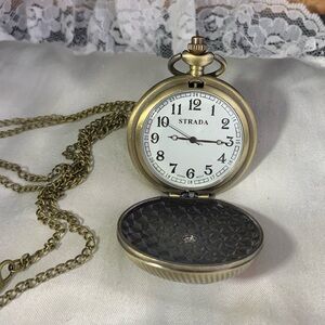 Strada Brass-Tone Pocket Watch Pendant with White Dial